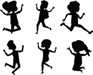 jumping kids set cartoon isolated vector Silhouette