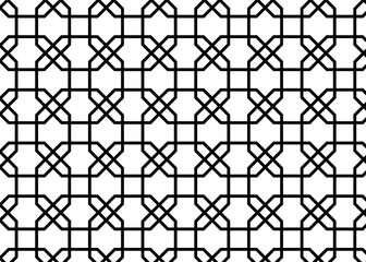 Traditional Islamic style geometric line art shapes of 8-sided octagons in a repeating pattern in black outline, PNG transparent background.