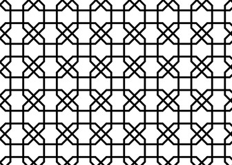 Traditional Islamic style geometric line art shapes of 8-sided octagons in a repeating pattern in black outline, PNG transparent background.