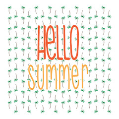 hello summer and palm beach background vector illustration for banner, logo, t shirt, poster, etc...