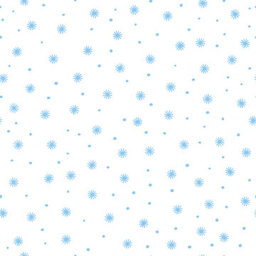 white repetitive background. blue hand drawn dots and snowflakes. vector seamless pattern. winter holiday. christmas design template for greeting card, banner, flyer, invitation. retro stylish texture