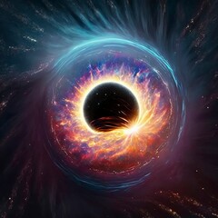 black hole and a disk of glowing plasma. Supermassive singularity in outer space
