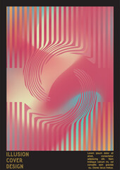 Geometrical Poster Design with Optical Illusion Effect. Minimal Psychedelic Cover Page Collection. Colorful Wave Lines Background. Fluid Stripes Art. Swiss Design. Vector Illustration for Placard.