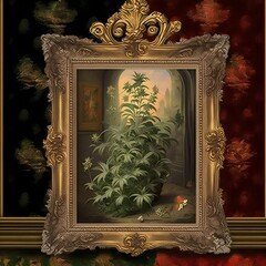 Rococo Style Painting of Marijuana Plant | Created using Midjourney and Photoshop