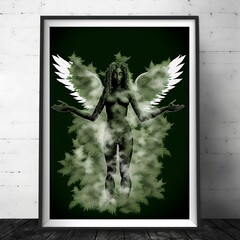 Abstract Green Nature Leaf Woman with Wings | Created using Midjourney and Photoshop