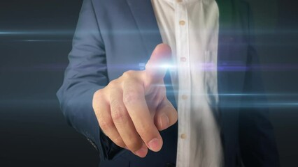 Business man touching global network and data on technology background using tech devices