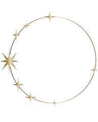Golden round Frame Sparkle Stars PNG transparent background, shadow effect