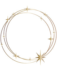 Golden round Frame Sparkle Stars PNG transparent background, shadow effect