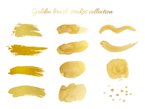 Vector illustration of golden brush strokes collection.