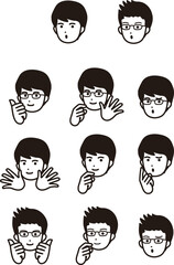 アイコン　男性の表情セット　イラスト素材