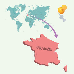 3D World map. France on Earth