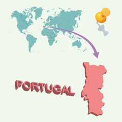 3D World map. Portugal on Earth