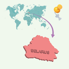 3D World map. Belarus on Earth