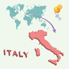 3D World map. Italy on Earth