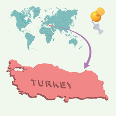 3D World map. Turkey on Earth