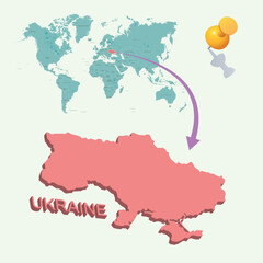 3D World map. Ukraine on Earth