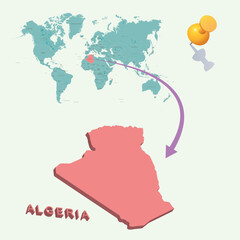 3D World map. Algeria on Earth