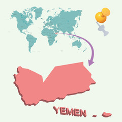3D World map. Yemen on Earth