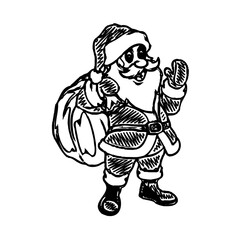 black and white santa claus drawing sketch for greeting elements and christmas background