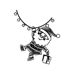 black and white santa claus drawing sketch for greeting elements and christmas background