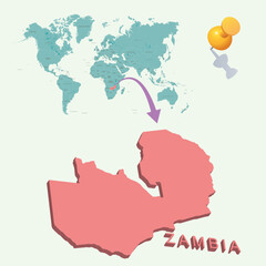 3D World map. Zambia on Earth