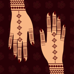 Floral henna mehndi vector hand illustration design, henna hands vector, beautiful henna design
