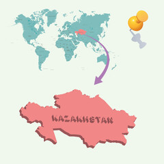 3D World map. Kazakhstan on Earth