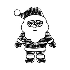 black and white santa claus drawing sketch for greeting elements and christmas background