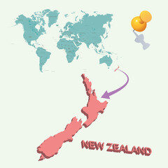 3D World map. New Zealand on Earth