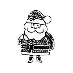 black and white santa claus drawing sketch for greeting elements and christmas background