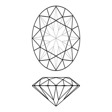 illustration of a diamond oval. top view and side view