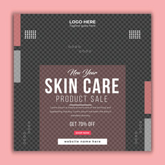 New year discount offer for skin care product sale,  promotional web post banner template