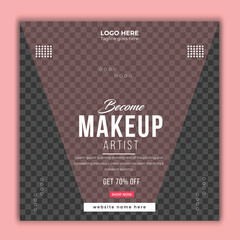 Become a makeup artist promotional square web post banner template for a social media platform 