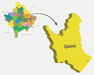 Kosovo Map and cities 3D