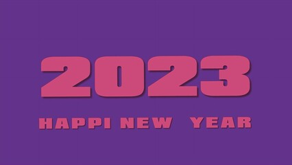 Postcard Happy New Year 2023. Spectacular, three-dimensional inscription on a purple background. Festive card for the design of New Year's projects.