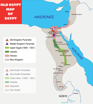Old Egypt map of Egypt, Middle Kingdom Pyramids, Old Kingdom Pyramids, Upper Egypt (1650 - 1551), Pyramids, Upper Egypt, Vassals, Hyksos, New Kingdom