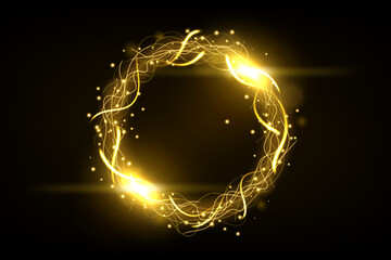 Yellow circle lightning ring with sparks effect. Widescreen Vector Illustration