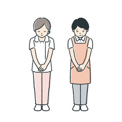 看護師と介護士のイラスト／お詫びをする