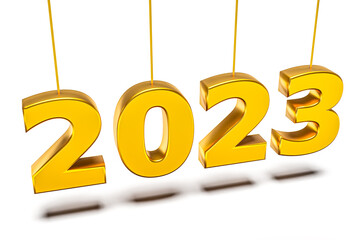 New year holiday concept in golden colors. Number 2023