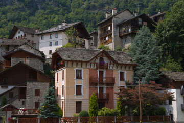 Fototapeta na wymiar View of Campertogno alpine town in the Province of Vercelli in the Italian region Piedmont, Italy
