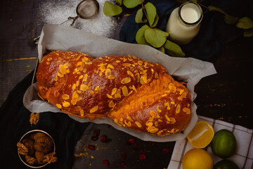 Romanian traditional wlnut sweet bread - cozonac