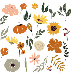 Vector autumn floral clipart, flowers for bouquets