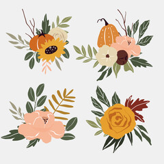 Vector autumn bouquet with pumpkin