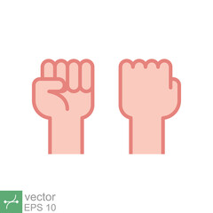Obraz premium Fist raised up icon. Simple flat style. Strong arm, hand power, unity, revolution, protest, freedom concept. Vector illustration isolated on white background. EPS 10.