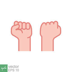 Fist raised up icon. Simple flat style. Strong arm, hand power, unity, revolution, protest, freedom concept. Vector illustration isolated on white background. EPS 10.