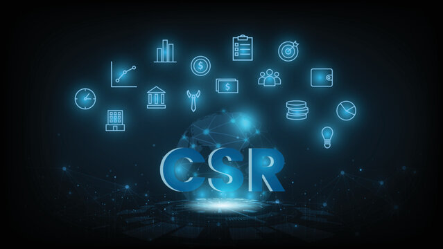 CSR-Social Responsibility Web Banner Icon Set & Web Header Banner w Honesty, integrity, collaboration, etc