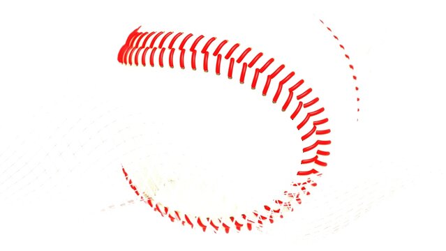 White-red baseball with white mathematical geometric grid line wave under white background. Concept 3D CG of sports technology, strategic ideas and intellectual analysis of operations.