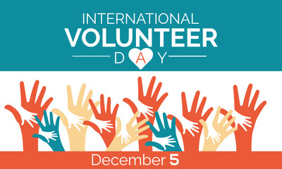 Volunteer day minimalist vector banner, poster, background with hands and hearts. One continuous line drawing with text international volunteer day. - Powered by Adobe