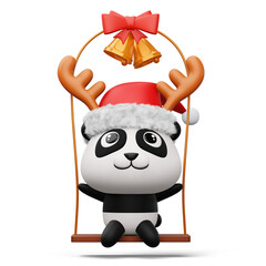 Cute panda with christmas hat, happy christmas, 3d rendering © Thanasantipan