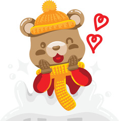 winter bear cute cartoon in snow